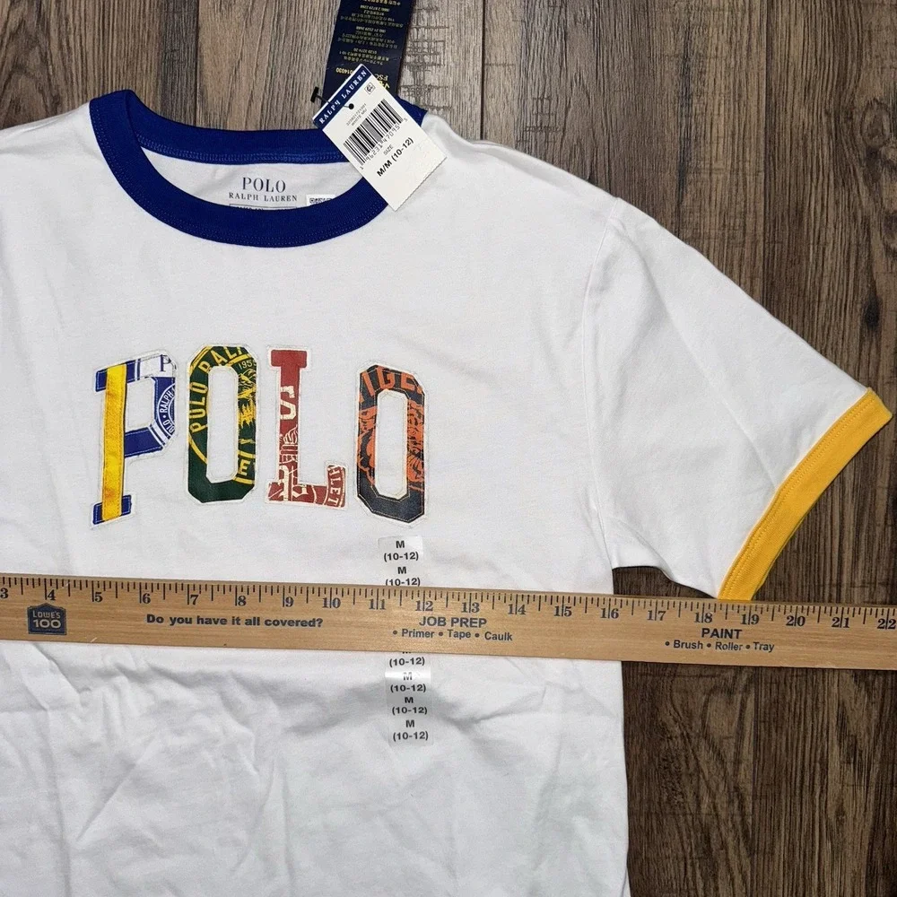 Polo Ralph Lauren White Logo Ringer Classic Fit Crewneck T Shirt Boy's Medium